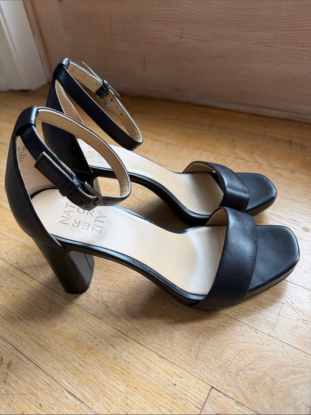 Naturalizer Black Open-Toe Ankle-Strap Block Heels